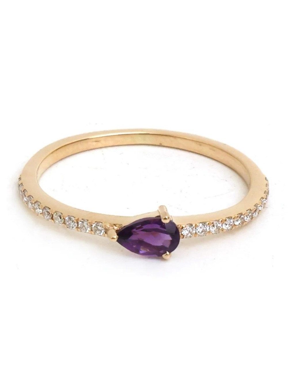 14K Real Solid Yellow Gold Amethyst & Diamond Ring Size 6.5